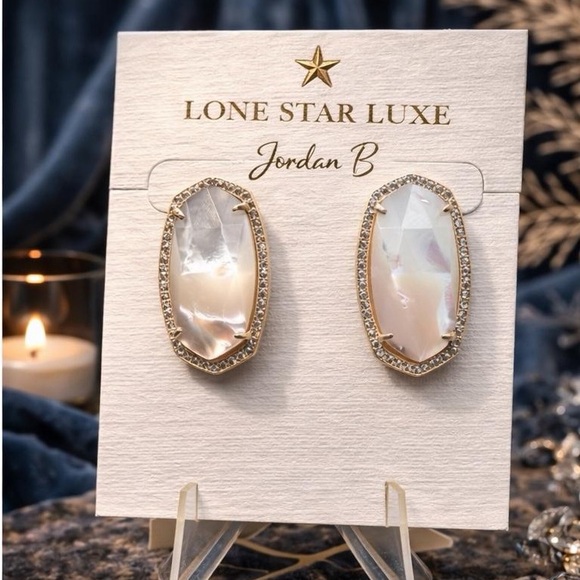 Kendra Scott Jewelry - Kendra Scott Elsie Lux Earrings Ivory MOP Gold Crystal Halo Statement Earrings